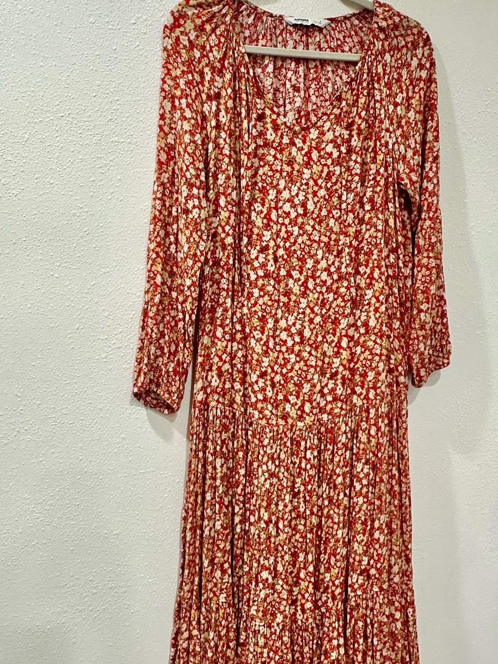 Sonoma Red Floral Long Sleeve Tiered Maxi Dress